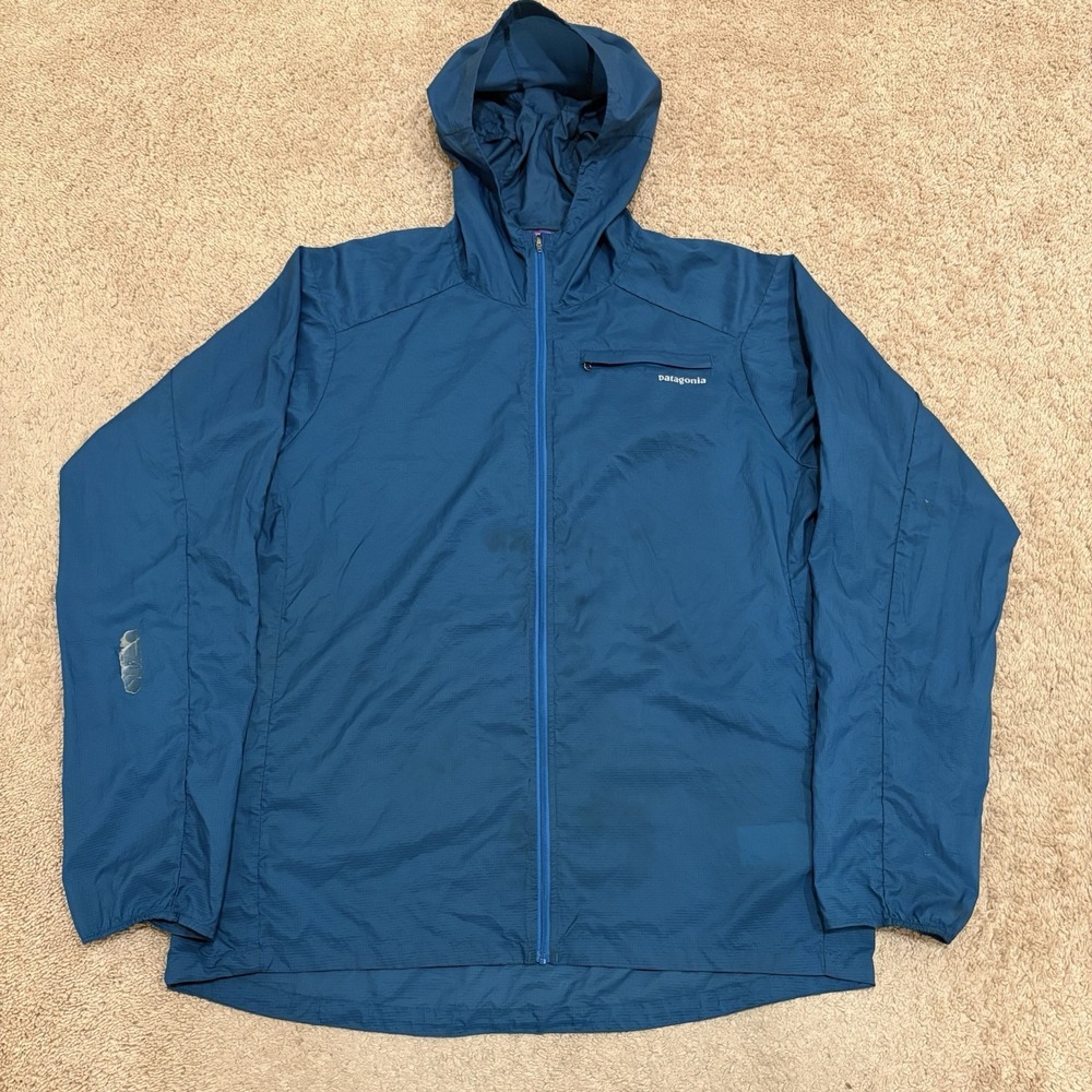 Patagonia Houdini Jacket Men's XL Blue Hooded Ultralight Packable *flaw